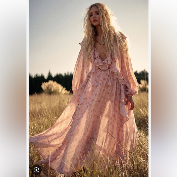 Spell Dresses & Skirts - Free People Spell Fleur Ruffles Vintage Floral Pink Rose Gown Maxi Dress